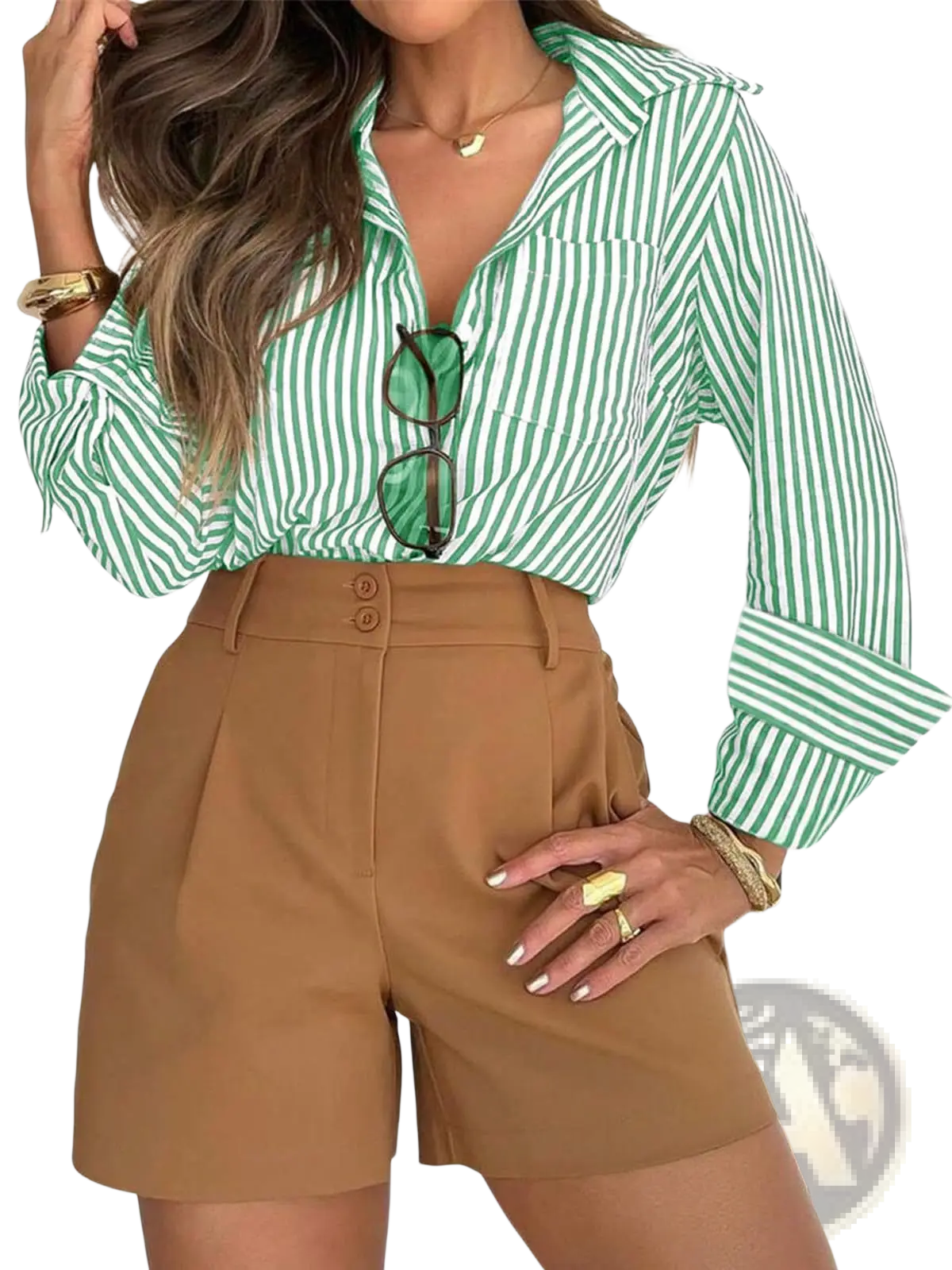 Women's Striped Long Sleeve Button Up Shirt Dress