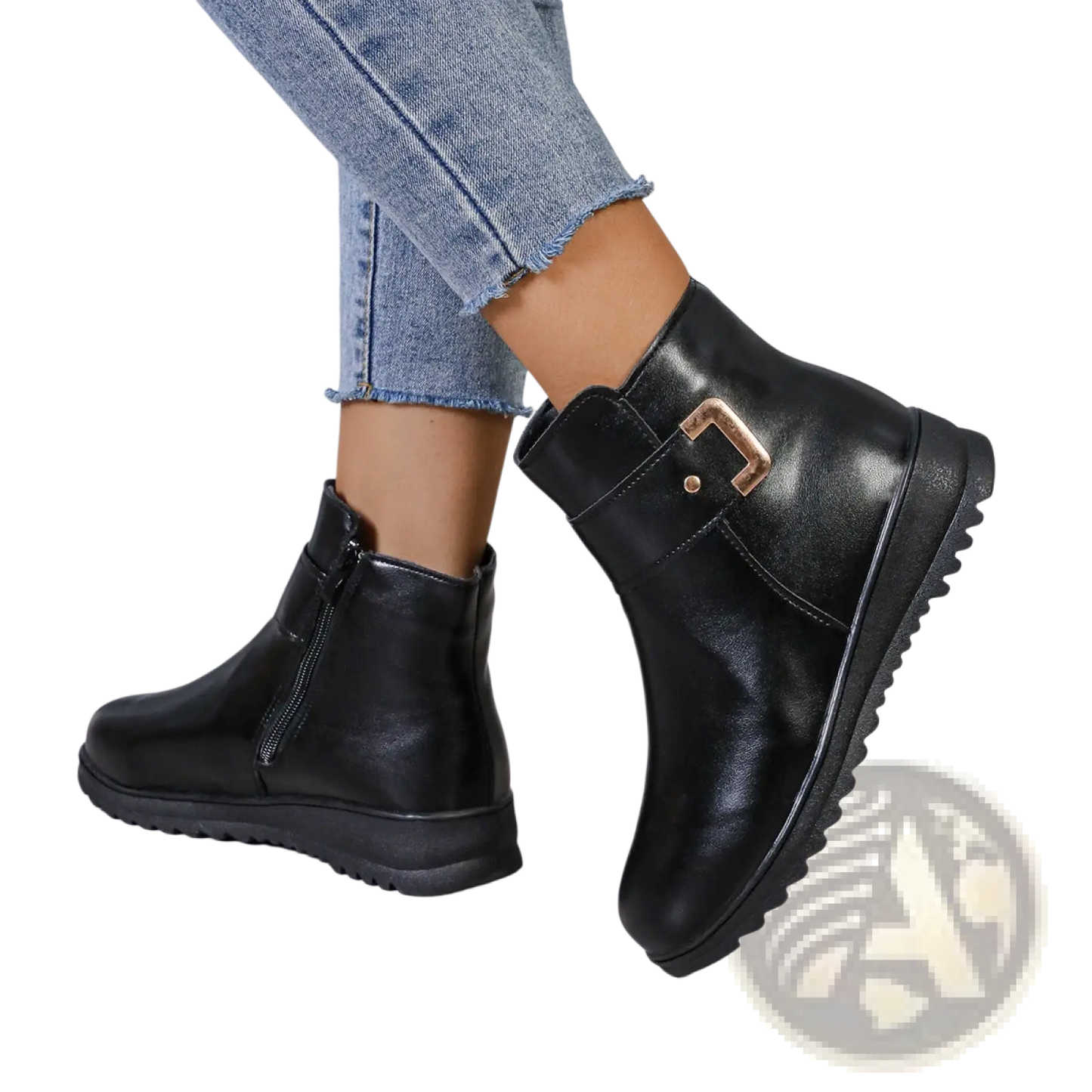 Women's Winter Fleece Ankle Boots Zipper Leather Shoes