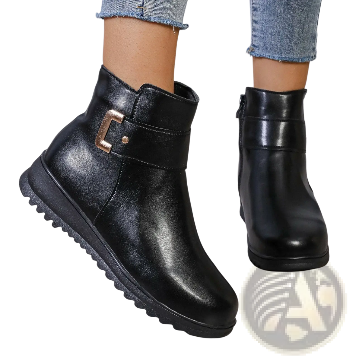 Women's Winter Fleece Ankle Boots Zipper Leather Shoes