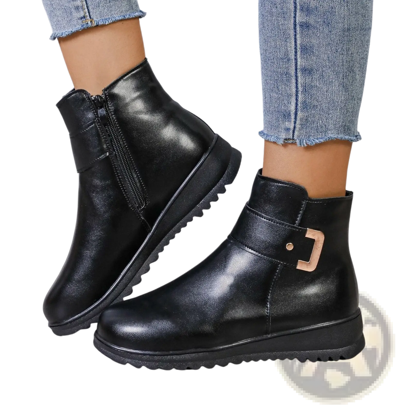Women's Winter Fleece Ankle Boots Zipper Leather Shoes