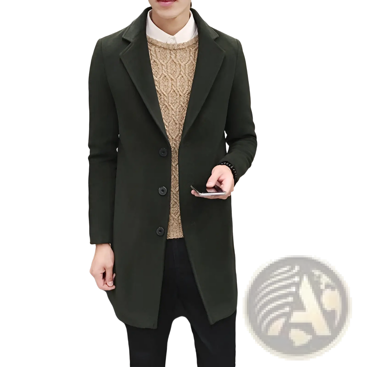 Woolen Mens Slim Fit Trench Coat Grey
