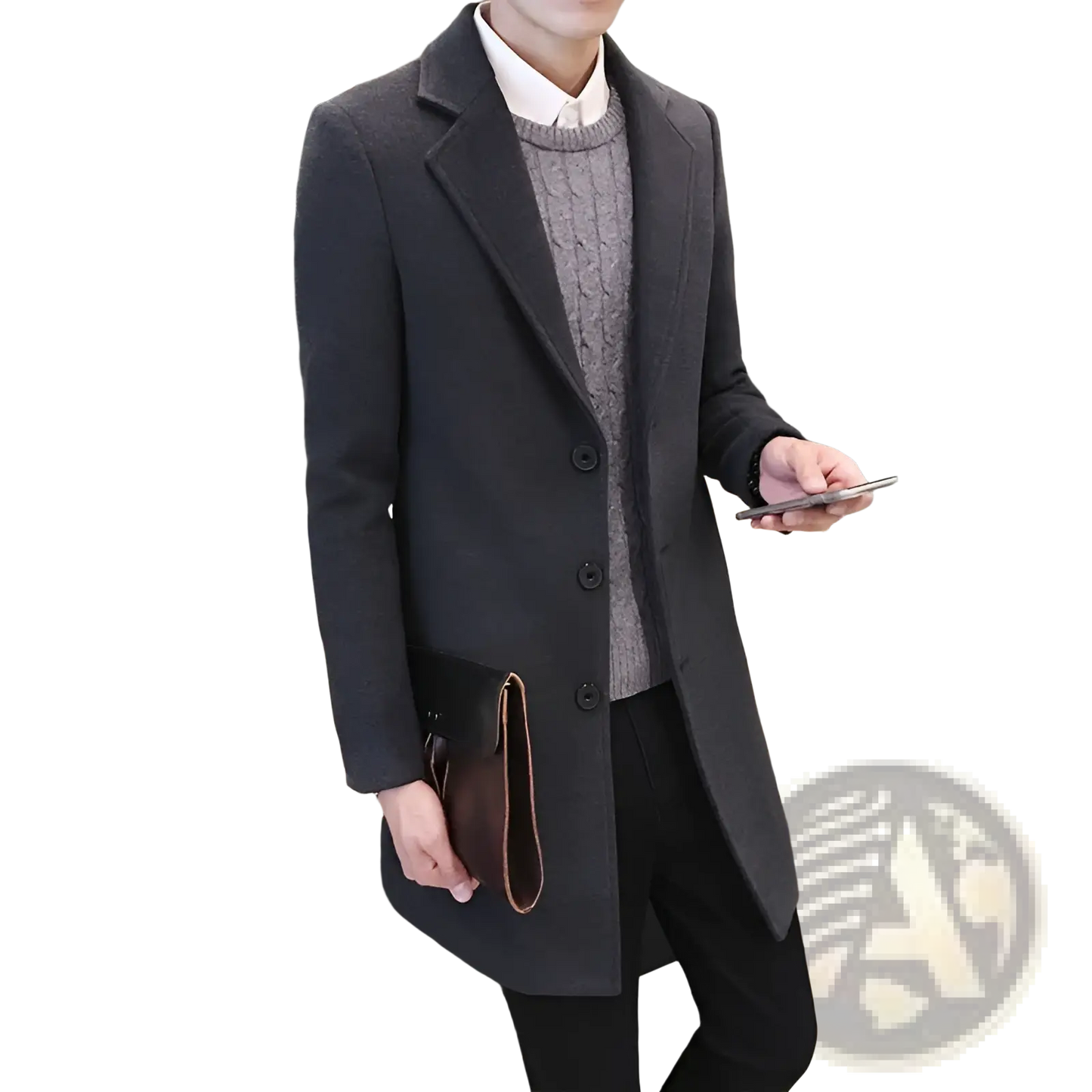 Woolen Mens Slim Fit Trench Coat Grey