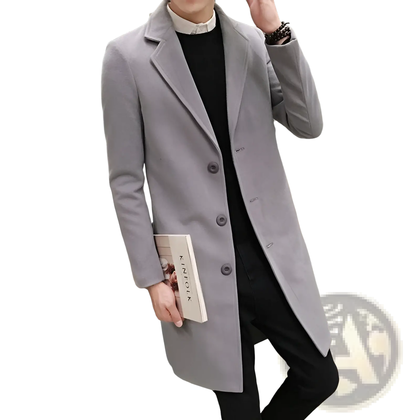 Woolen Mens Slim Fit Trench Coat Grey