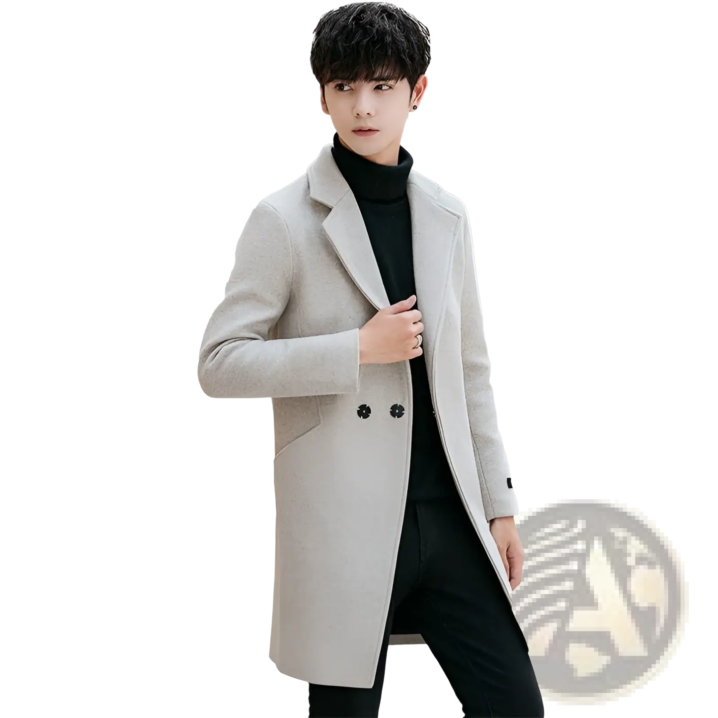Woolen Mens Slim Fit Trench Coat Grey